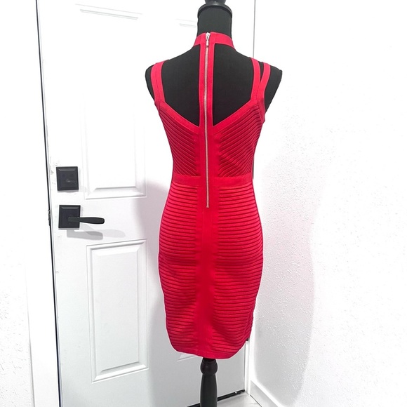 Guess Red Bodycon Midi Dress Mock Neck Sleeveless M - Picture 12 of 15